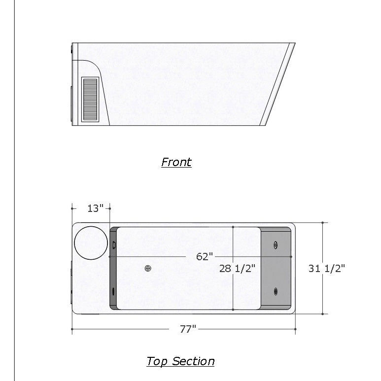 Technical drawing of a shower enclosure with dimensions labeled