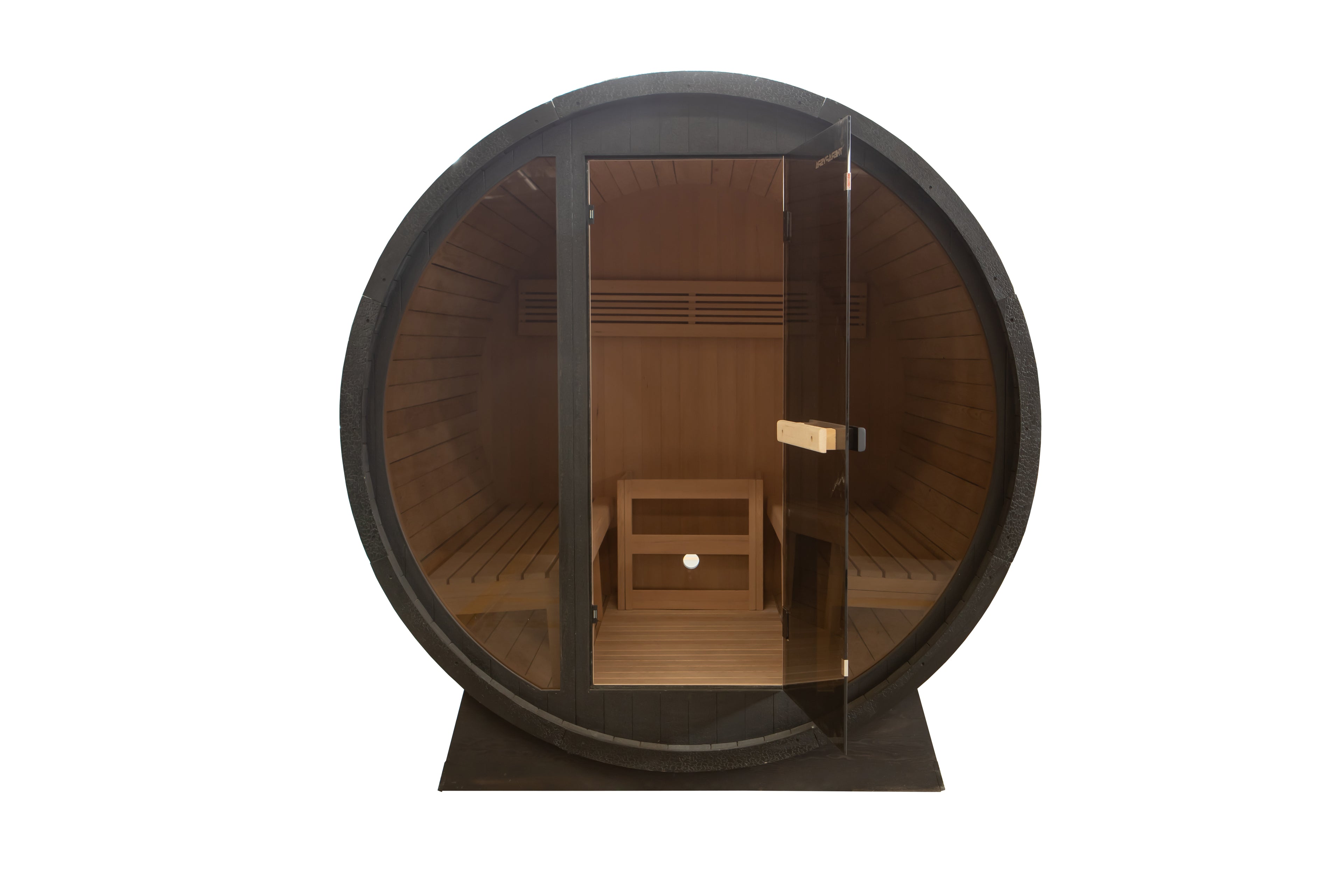 'Shadow Wood' 6 Person Outdoor Black Barrel Sauna - Shou Sugi Ban (Charred Siding) - June 2026 Shipping