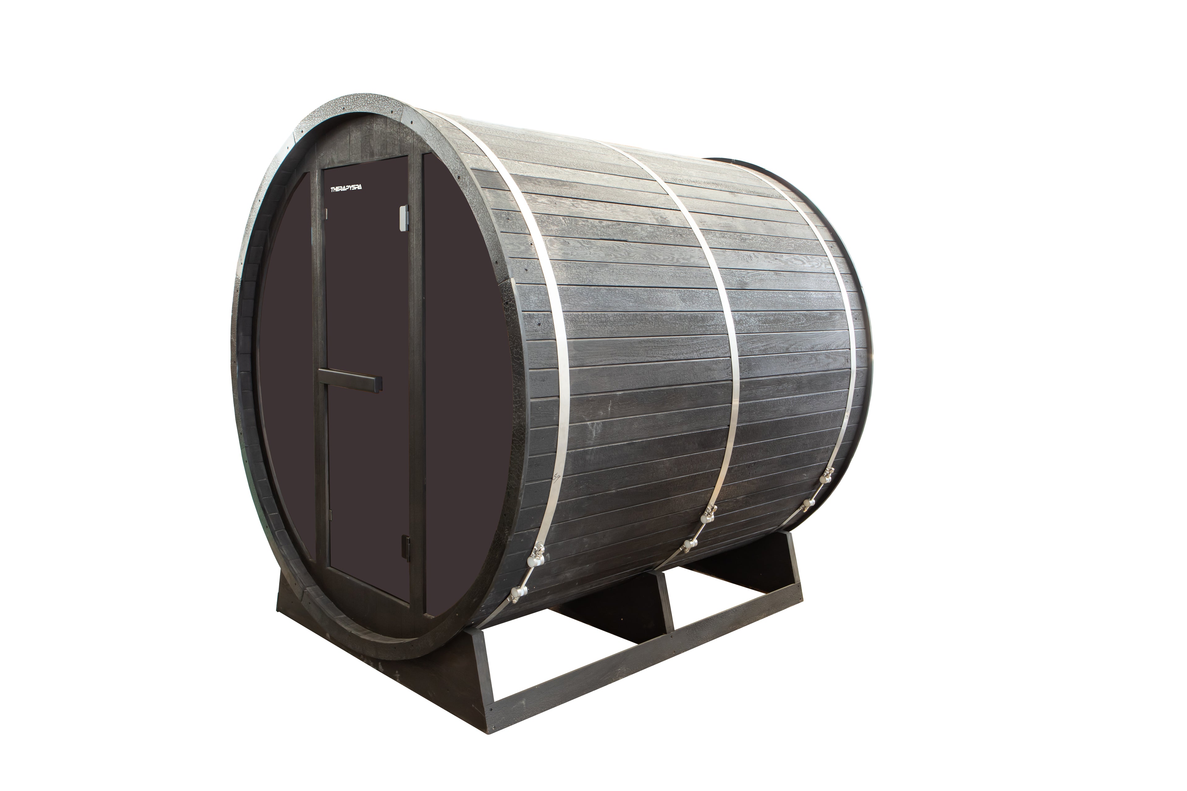 'Shadow Wood' 6 Person Outdoor Black Barrel Sauna - Shou Sugi Ban (Charred Siding) - June 2026 Shipping