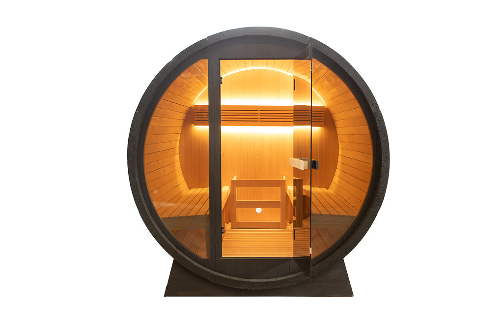 Shou Sugi Ban (Charred Siding) Black Barrel Outdoor Sauna for 6 People