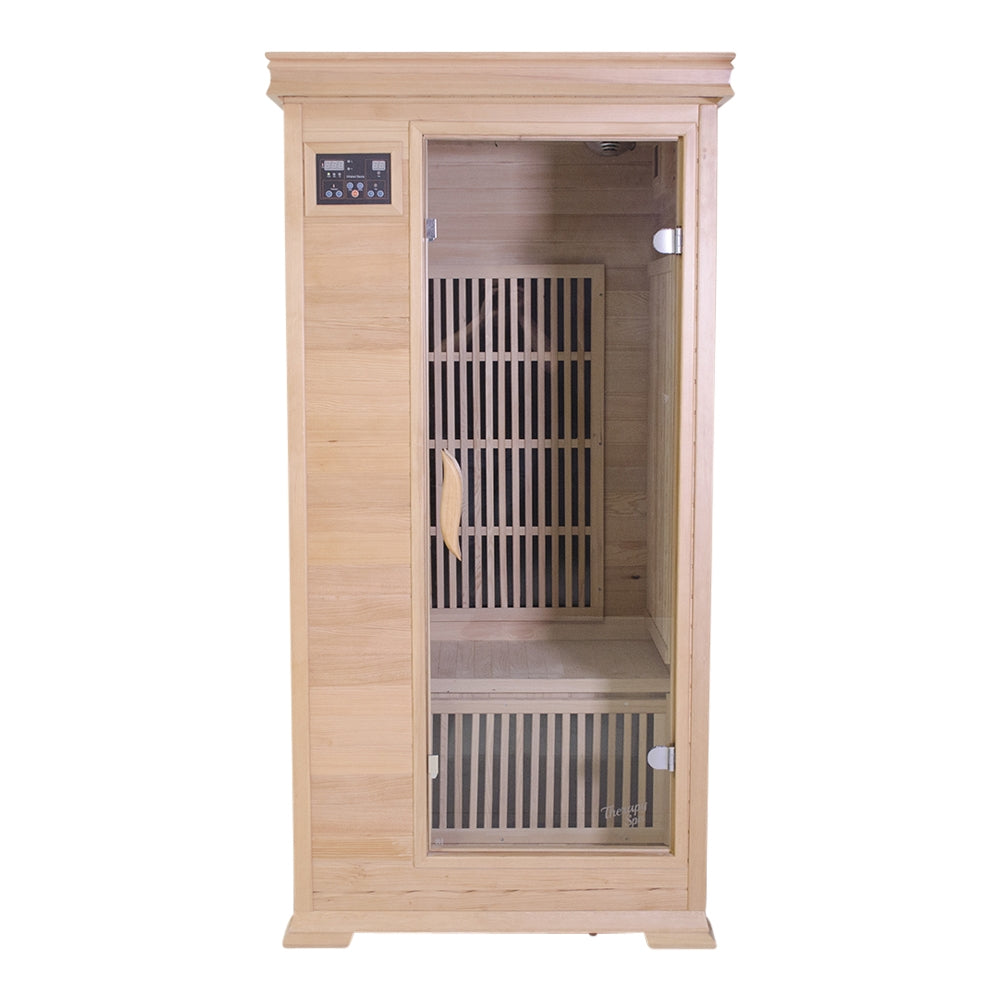 “P-01” Single-Person Indoor Far Infrared Sauna Hemlock Wood with Tempered Glass Door