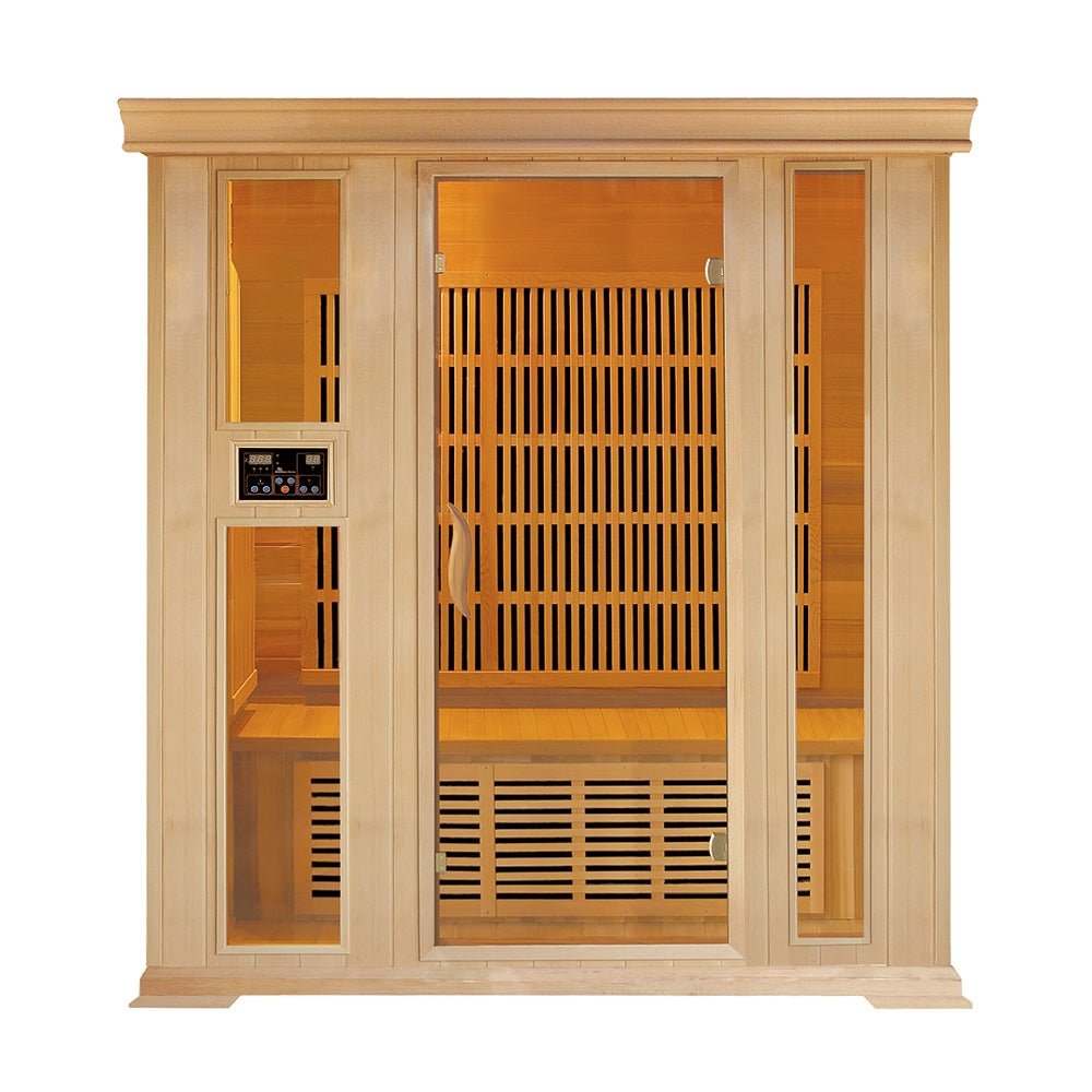 “P-04” Three to Four Person Indoor Far Infrared Sauna Hemlock Wood with Tempered Glass Front and Door