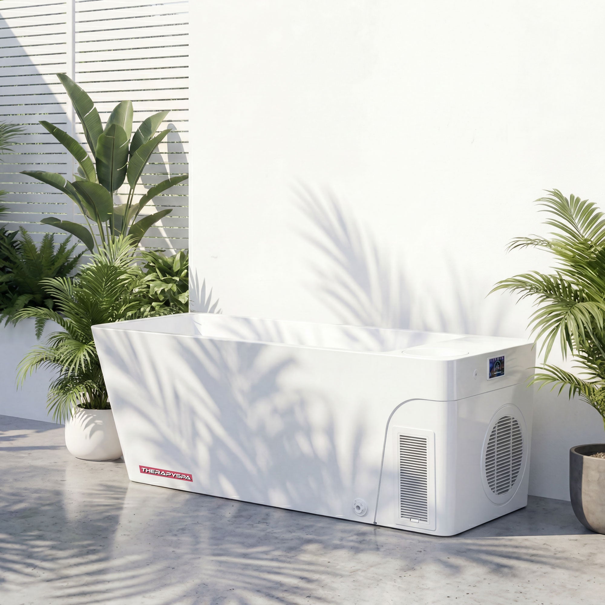 Freestanding cold plunge with integrated chiller/heater