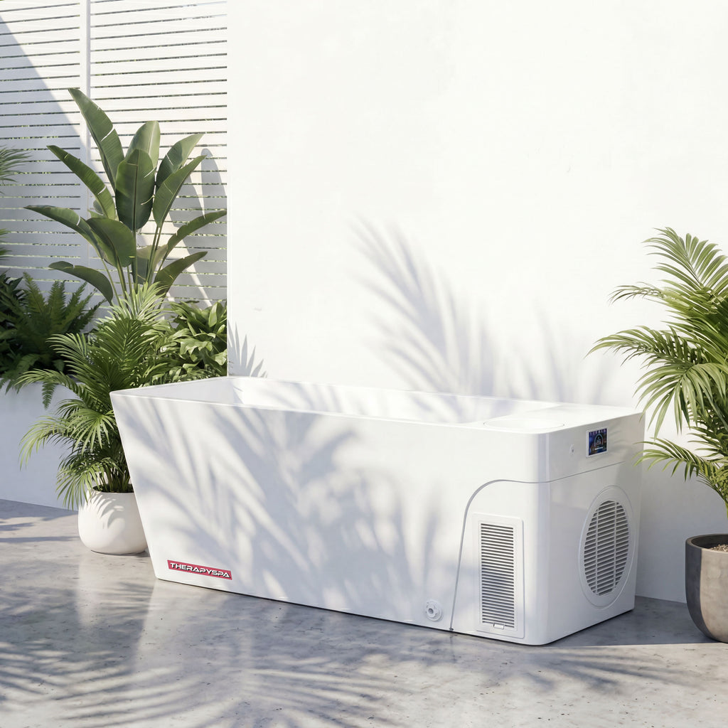 Freestanding cold plunge with integrated chiller/heater