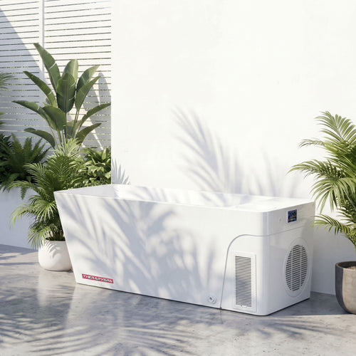 Freestanding cold plunge with integrated chiller/heater